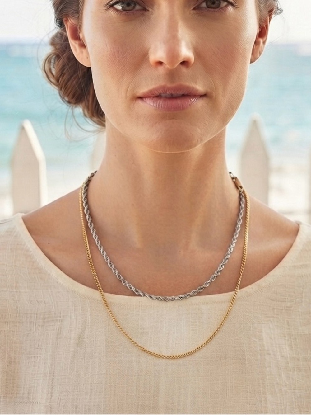 NECKLACE - 2pcs Elegant Like Gold and Like Silver Chain Necklace Set